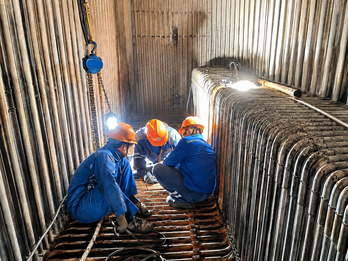 Petugas melakukan pekerjaan pemeliharaan pada fasilitas PLTU Jeneponto sebagai bagian dari upaya percepatan pemeliharaan infrastruktur ketenagalistrikan untuk menjaga keandalan Sistem Sulawesi Bagian Selatan (Sulbagsel).